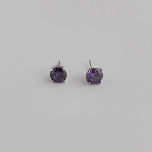 925 Sterling Silver Stud Earrings Purple Cubic Zirconia Round Cut 6mm CZ Jewelry
